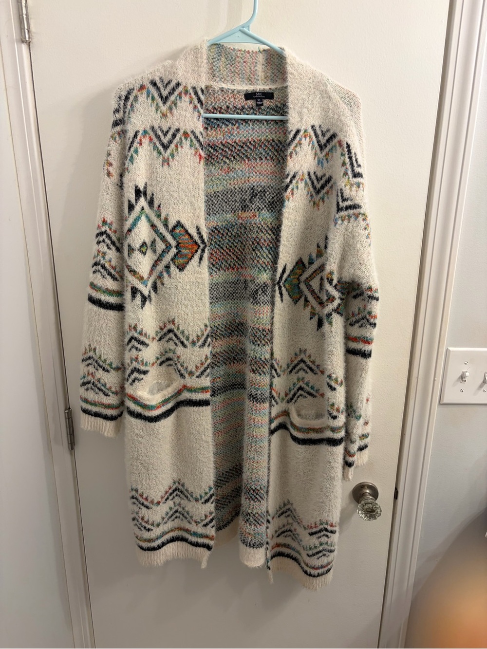 My Michelle Cream Aztec Open-Front Cardigan with Multicolor Accents